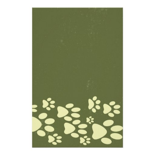Olive Green Paw Print Stationary Stationery | Zazzle