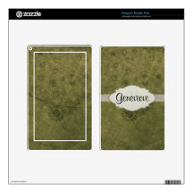 Olive Green Retro Floral Abstract Nameplate Kindle Fire Skin