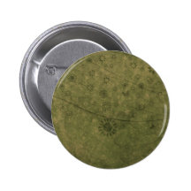 Olive Green Retro Flowers and Butterflies Abstract Pinback Button