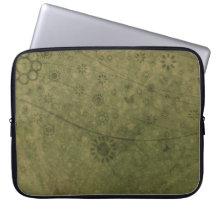Olive Green Retro Flowers and Butterflies Abstract Computer Sleeve