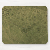 Olive Green Retro Flowers and Butterflies Abstract mousepads