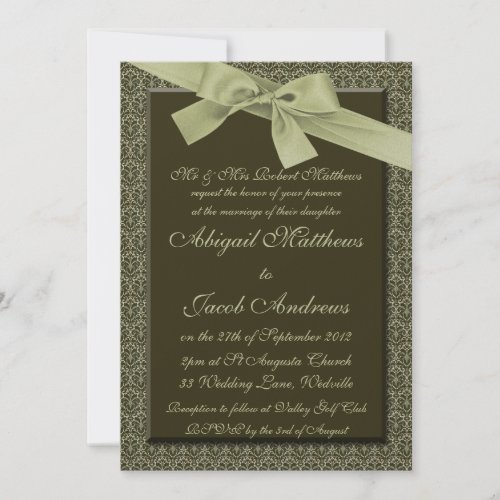 Olive Green Ribbon - Wedding Invitation invitation