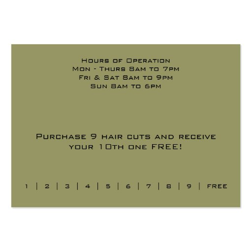 Olive Green Salon Business and Punch Cards Business Card (back side)