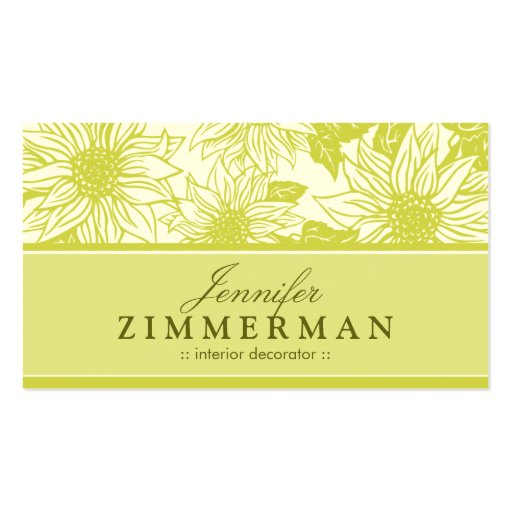 Olive Green Sunflowers Floral Business Card (front side)