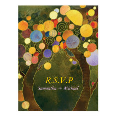 Olive Green Tree Theme Wedding RSVP Card(4.25x5.6) Postcard