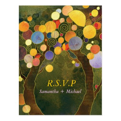 Olive Green Tree Theme Wedding RSVP Postcard