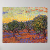 Olive Grove, Orange Sky by Vincent van Gogh Posters
