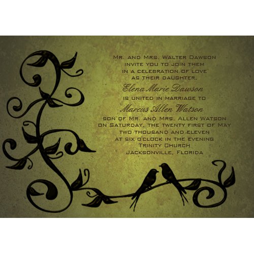 Olive Grunge Vines Wedding Invitation invitation
