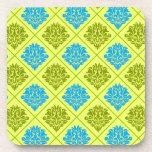 olive kiwi green blue diamond damask drink coasters
