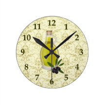 Olive Oil Bottle and Damask Pattern Wallclock