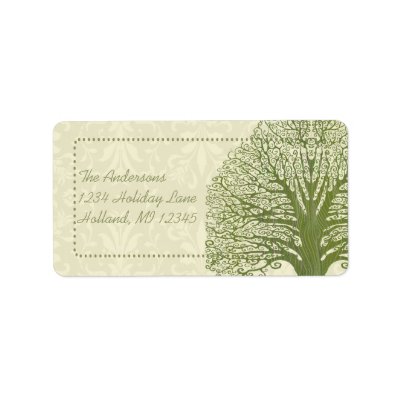 Olive Swirl Whimsical Tree Return Address Labels