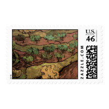 Olive Trees against a Slope of a Hill by van Gogh Postage
