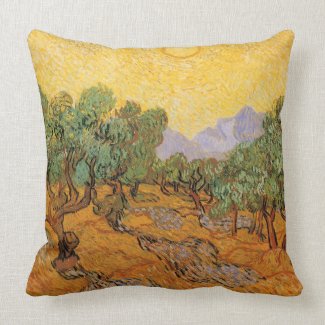 Olive Trees w Yellow Sky, Sun by Vincent van Gogh Pillows