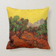 Olive Trees with Yellow Sky and Sun Throw Pillow