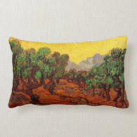 Olive Trees with Yellow Sky and Sun Throw Pillows