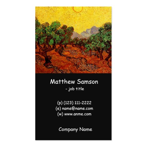 Olive Trees with Yellow Sky and Sun, van Gogh Business Card Templates (front side)