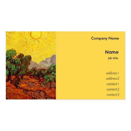 Olive Trees with Yellow Sky and Sun, van Gogh Business Card (front side)