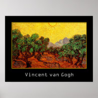 Olive Trees with Yellow Sky and Sun, van Gogh Print