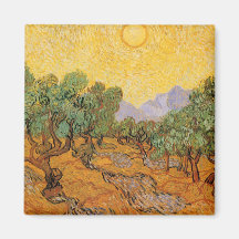 Olive Trees Yellow Sky Sun, van Gogh, Vintage Art Magnets