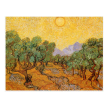 Olive Trees Yellow Sky Sun, van Gogh, Vintage Art Postcards