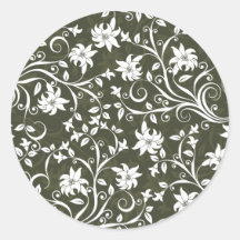 Olive Trumpetflower Floral Pattern Round Sticker