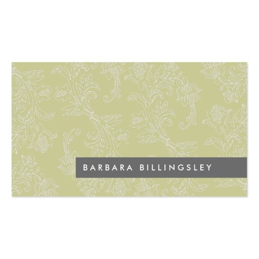 Olive Vintage Floral Pattern Business Card Design (front side)