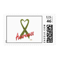 OliveGreenHeartRibbonAwareness postage