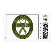 OliveGreenHeartRibbonBeAwareFindCureDark postage