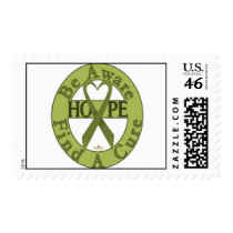 OliveGreenHeartRibbonBeAwareFindCureLight postage