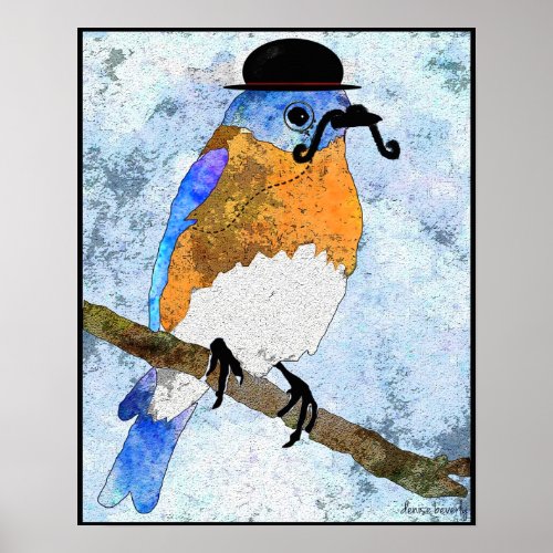 Oliver Bluebird with mustache, bowler Poster print
