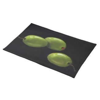 Olives in Oil Pastel: Realism Art: Food: Black Place Mat