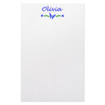 Olivia (Blue Butterfly) Personalized Stationery
