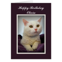 Olivia Happy Birthday White Cat Card