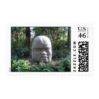 Olmec head - out in the jungle stamp