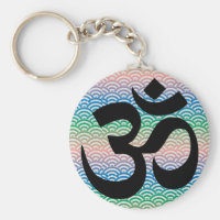 Om in a sea of colorful waves key chain