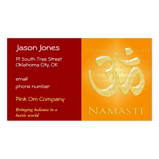 Om in Oranges & Gold - Namaste Business Card Template (front side)
