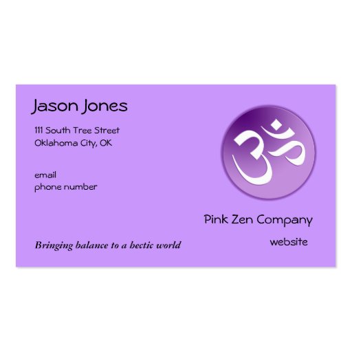 Om, in Purple and White Business Card Templates (front side)