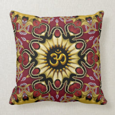 Om Love Hearts Red & Gold Cushion / Pillow