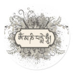 Om Mani Padme Hum Floral Round Stickers
