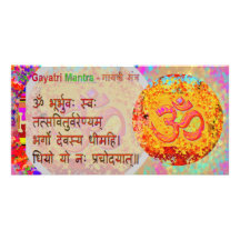 Om Mantra n Gayatri Mantra Sanskrit Text Photo Greeting Card