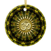 OM Organic Tapestry Circle Ceramic Ornament