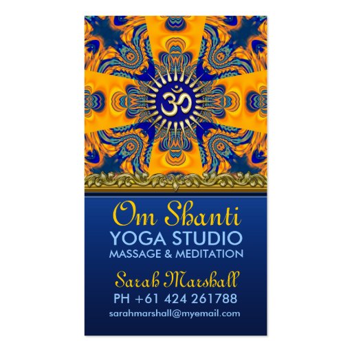 Om Shanti Yoga Orange Blue Business Cards (front side)