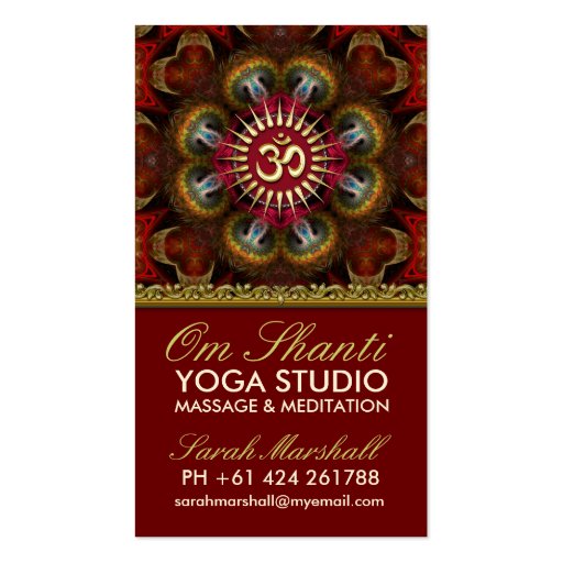 Om Shanti Yoga Red Gold Business Cards (front side)