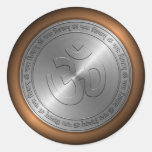 Om Sign Embossed on Metallic Coin Round Sticker