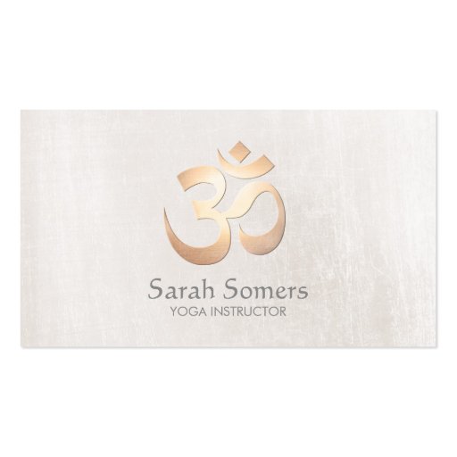 Om Symbol Yoga and Meditation Elegant Off White Business Card (front side)