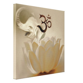 Om with lotus and elephant stretched canvas prints
