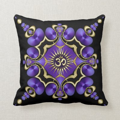 OM Yoga Arts Golden Purple Cushion Throw Pillow