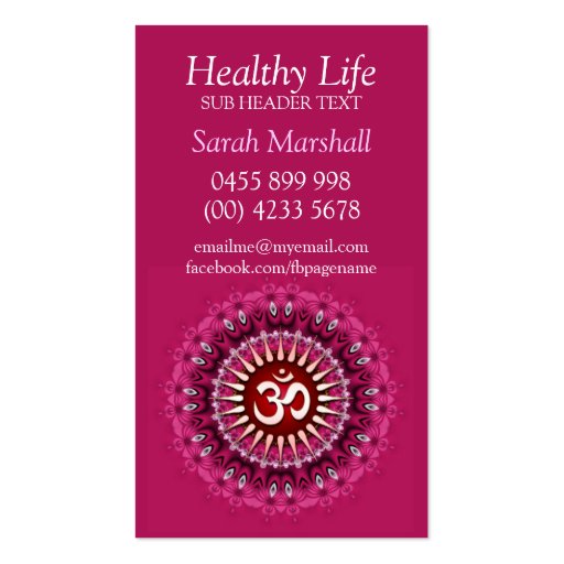 Om Yoga Pink Mandala New Age Business Cards (back side)