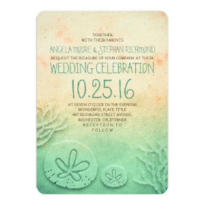 Ombre beach wedding invitations - blush teal color 5