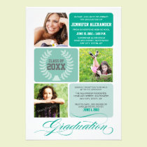 Ombre Blocks Graduation Party Invitation (teal) invitations